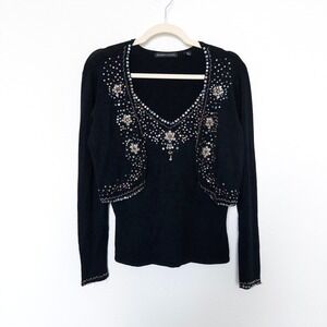 Y2K Michelle Nicole Womens Cardigan Size M Black Sequin Beaded Witchy Whimsigoth